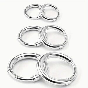 Stainless Steel Silver Circle Earrings 3 Pairs 8mm 10mm 12mm NWT